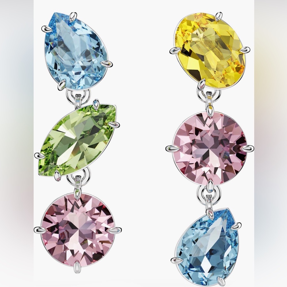 SWAROVSKI GEMA CRYSTAL MISMATCHED DROP EARRINGS